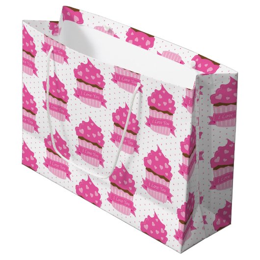 NIEDLICH PINK VALENTINSTAG CUPCAKES GROßE GESCHENKTÜTE (Vorderseite Schrägansicht)