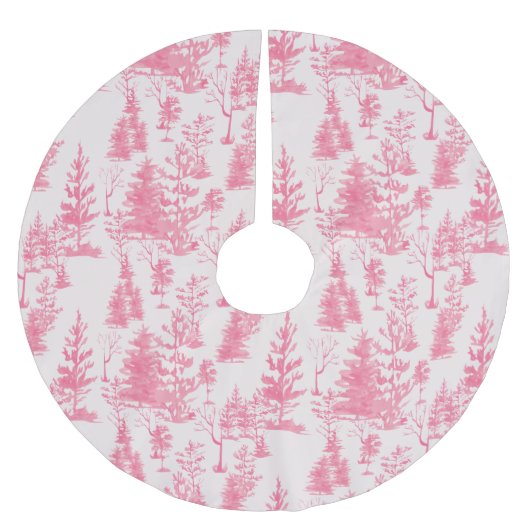 Niedlich Pink Vintag Pine Tree Weihnachten Polyester Weihnachtsbaumdecke (Vorderseite)
