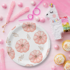 Niedlich Pink Wasserfarbe Pumpkin Blume Pappteller