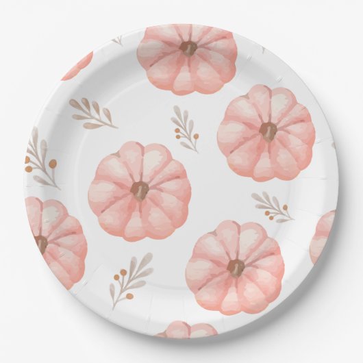 Niedlich Pink Wasserfarbe Pumpkin Blume Pappteller (Vorderseite)
