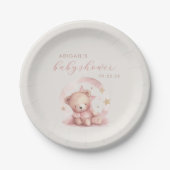 Niedlich Pink Watercolor Bear Girl Babydusche Pappteller (Vorderseite)