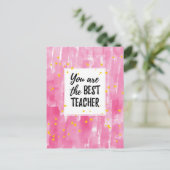 Niedlich Pink Watercolor Beste Teacher-Bewertung Postkarte (Stehend Vorderseite)