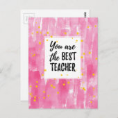 Niedlich Pink Watercolor Beste Teacher-Bewertung Postkarte (Vorne/Hinten)