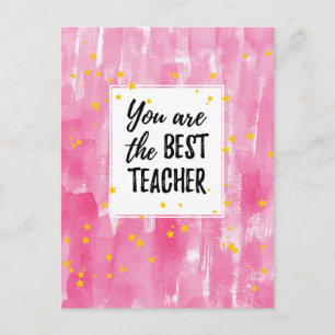 Niedlich Pink Watercolor Beste Teacher-Bewertung Postkarte