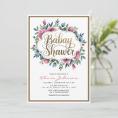 Niedlich Pink Watercolor Blume Baby Shawer Einladung (Stehend Vorderseite)