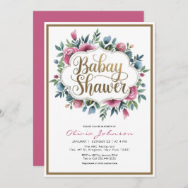 Niedlich Pink Watercolor Blume Baby Shawer Einladung