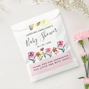 Niedlich Pink Watercolor Blumenmädchen Kinderdusch Geschenktütchen