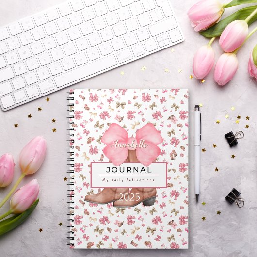 Niedlich Pink Watercolor Bows Cowgirl Boots Journa Notizblock