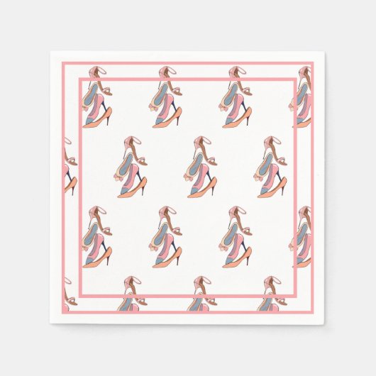 Niedlich Pink Watercolor Diva Glam Stilettos Paper Serviette (Vorderseite)