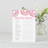 Niedlich Pink Watercolor Donuts Baby Word Scramble Begleitkarte (Stehend Vorderseite)