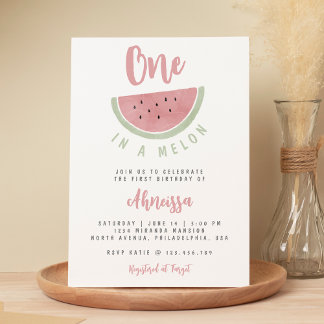 Niedlich Pink Watercolor Eins in einem Melone Erst Einladung