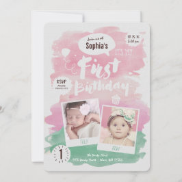 Niedlich Pink Watercolor ErstgeburtenpartyGirl Einladung