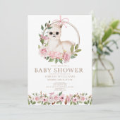 Niedlich Pink Watercolor Floral Llama Babydusche Einladung (Stehend Vorderseite)
