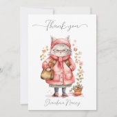 Niedlich Pink Watercolor Grandma Cat Floral Dankeskarte (Vorderseite)