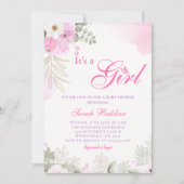 Niedlich Pink Watercolor Kinderdusche Einladung (Vorderseite)