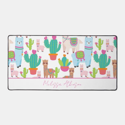 Niedlich Pink Watercolor Llama Schreibtischunterlage (Vorderseite)