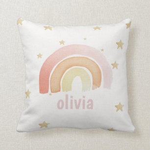 Niedlich Pink Watercolor Rainbow & Stars Girl Name Kissen