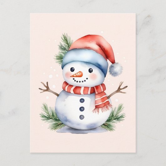 Niedlich Pink Watercolor Snowman Weihnachten (Vorderseite)