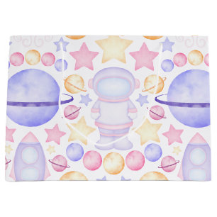 Niedlich Pink Watercolor Weltraum Astronauten Gebu Große Geschenktüte