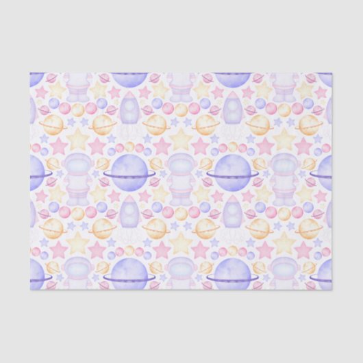 Niedlich Pink Watercolor Weltraum Astronauten Gebu Seidenpapier (Vorderseite)