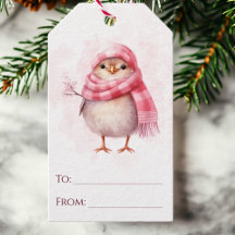 Niedlich Pink Watercolor Winter Bird Weihnachten