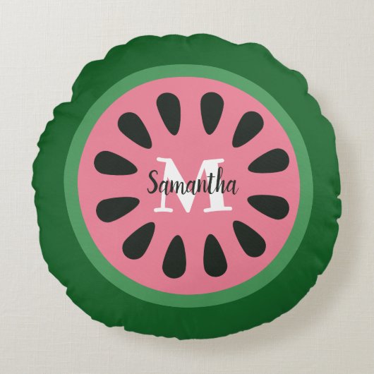 Niedlich Pink Watermelon Monogram Rundes Kissen (Vorderseite)