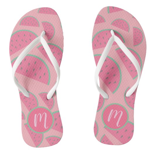 Niedlich-Pink-Watermelon-Muster-Monogramm Badesandalen (Fußbett)