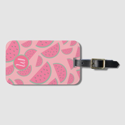 Niedlich-Pink-Watermelon-Muster-Monogramm Gepäckanhänger (Vorderseite (Horizontal))