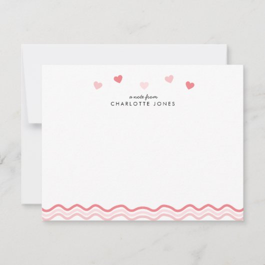 Niedlich Pink Wavy Muster Herz Kids Stationierung Mitteilungskarte (Vorderseite)