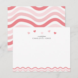 Niedlich Pink Wavy Muster Herz Kids Stationierung Mitteilungskarte