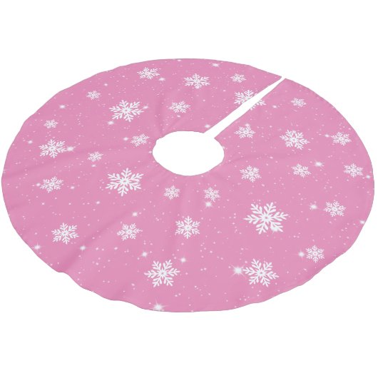 Niedlich Pink Weihnachten Schneeflocke Wintermuste Polyester Weihnachtsbaumdecke (Schrägansicht)