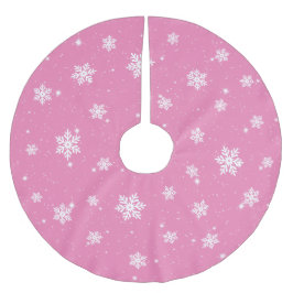 Niedlich Pink Weihnachten Schneeflocke Wintermuste Polyester Weihnachtsbaumdecke