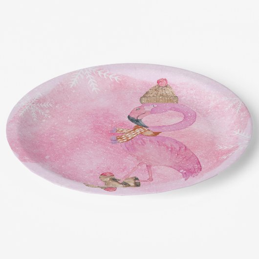 Niedlich Pink Weihnachten Winter Flamingo Bird Pappteller (Schrägansicht)