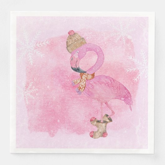 Niedlich Pink Weihnachten Winter Flamingo Bird Serviette (Vorderseite)