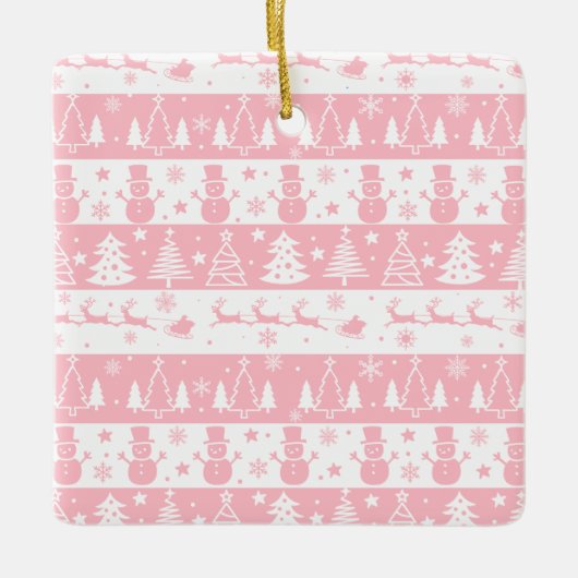 Niedlich Pink Weihnachten Wintergeschenke Keramikornament (Vorderseite)