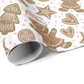 Niedlich Pink Weihnachts-Lebkuchen-Muster Geschenkpapier (Rolleneckpunkt)