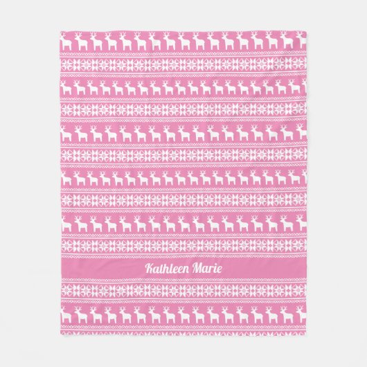 Niedlich Pink Weihnachts-Rentier-Muster Personalis Fleecedecke (Vorderseite)