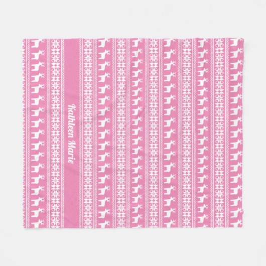 Niedlich Pink Weihnachts-Rentier-Muster Personalis Fleecedecke (Vorderseite (Horizontal))