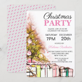 Niedlich Pink Weihnachtsbaum & Presentage Einladung