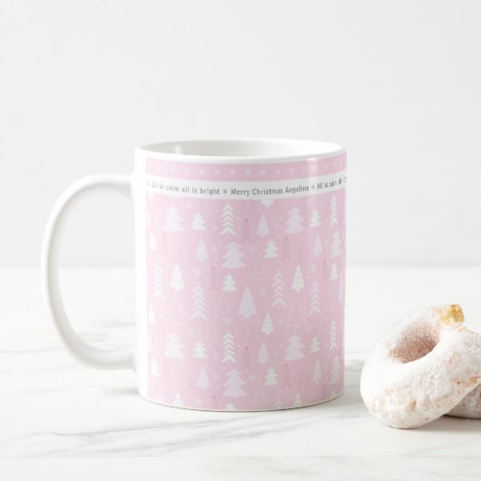 Niedlich Pink Weihnachtsbäume Personalisiert Kaffe Kaffeetasse (Mit Donut)