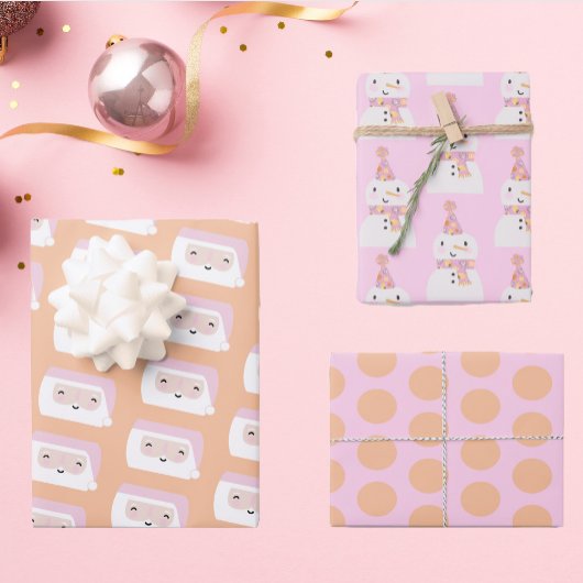 Niedlich Pink Weihnachtsmuster Kinder Geschenkpapier Set