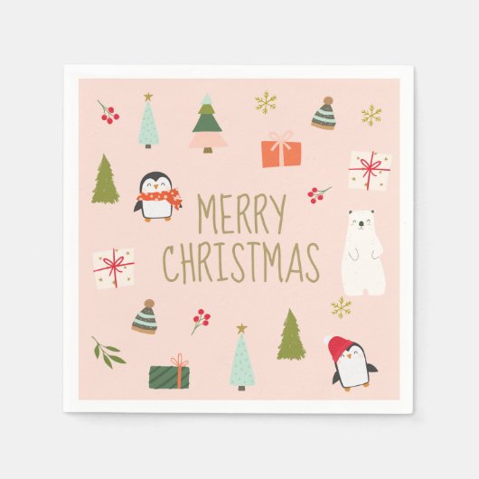 Niedlich Pink Weihnachtsmuster Serviette (Vorderseite)