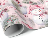 Niedlich Pink Weihnachtsschneemänner & Grüne Geschenkpapier (Rolleneckpunkt)