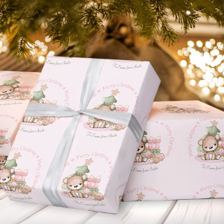 Niedlich Pink Weihnachtsverpackung Name Baby Girl Geschenkpapier
