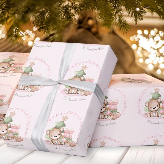Niedlich Pink Weihnachtsverpackung Name Baby Girl Geschenkpapier