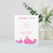 Niedlich Pink Whale Girl Babydusche Danke, Karten (Stehend Vorderseite)