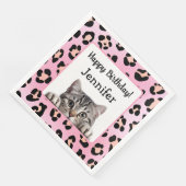Niedlich Pink Whimsical Cat Birthday Paper Napkin Serviette (Ecke)