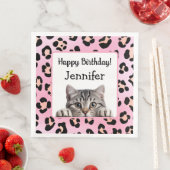 Niedlich Pink Whimsical Cat Birthday Paper Napkin Serviette (Beispiel)