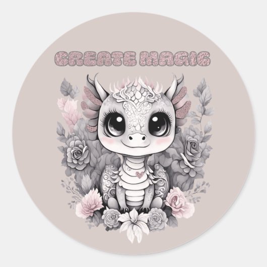 Niedlich Pink Whimsical "Create Magic" Kleiner Dra Runder Aufkleber (Vorderseite)