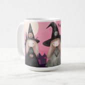 Niedlich Pink Whimsical Hexen Halloween Personalis Kaffeetasse (Vorderseite Links)